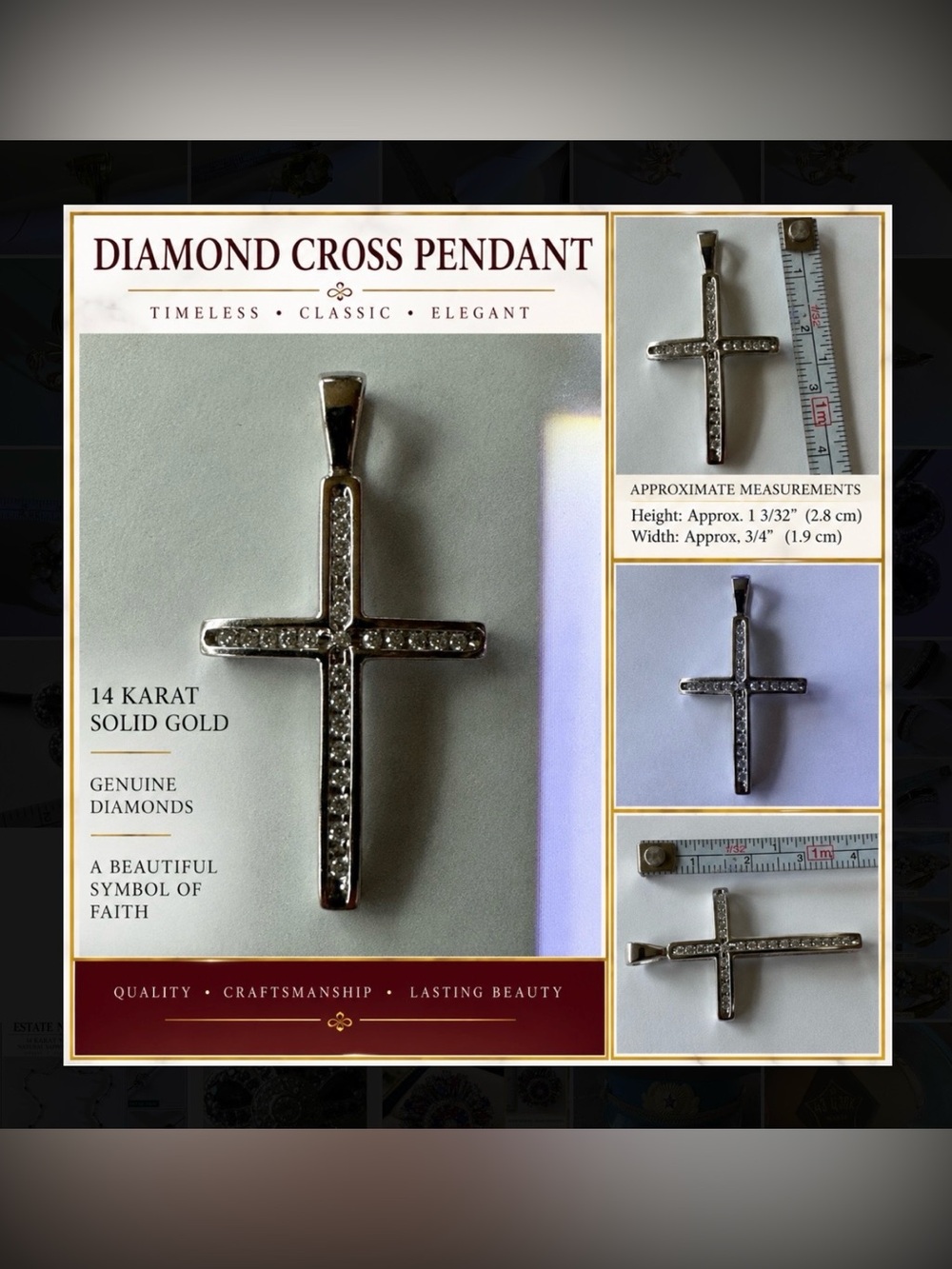 14K White Gold Diamond Cross Pendant Necklace - Classic White Gold